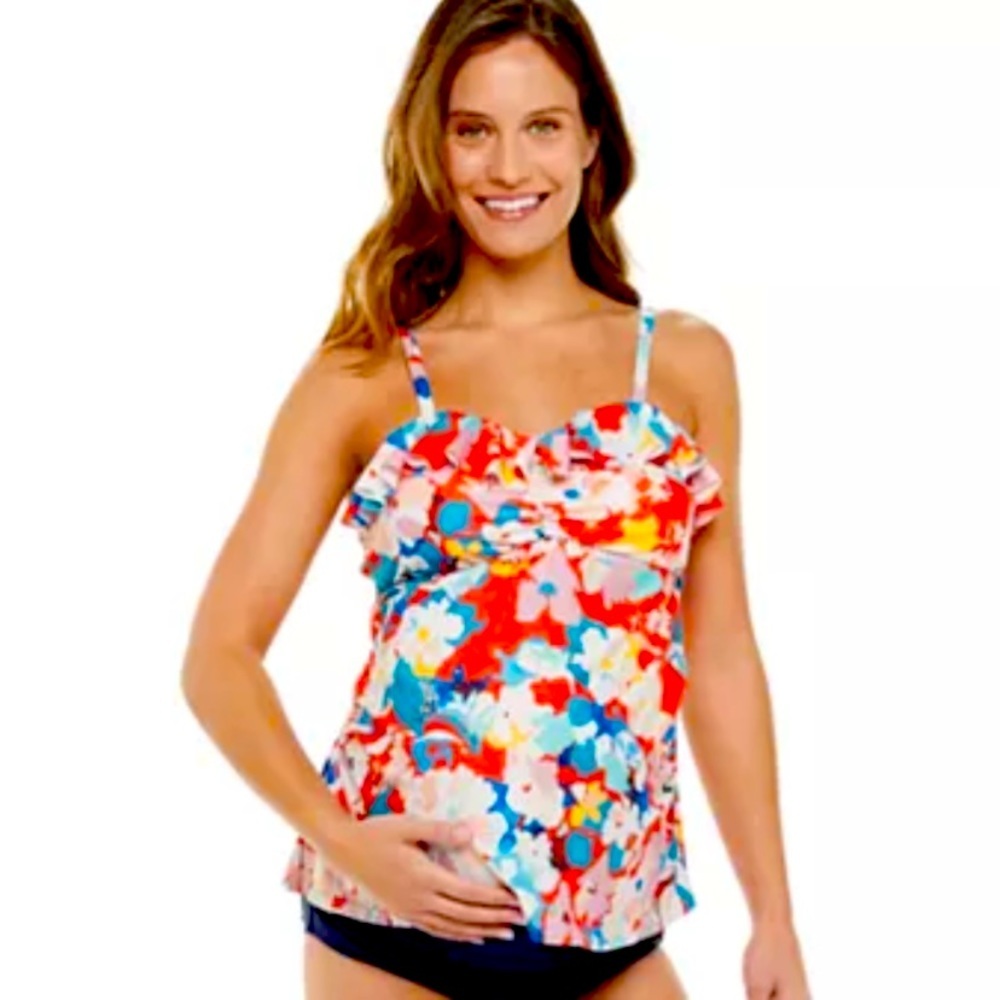 Maternity Beach Scene Flutter Tankini TOP ONLY